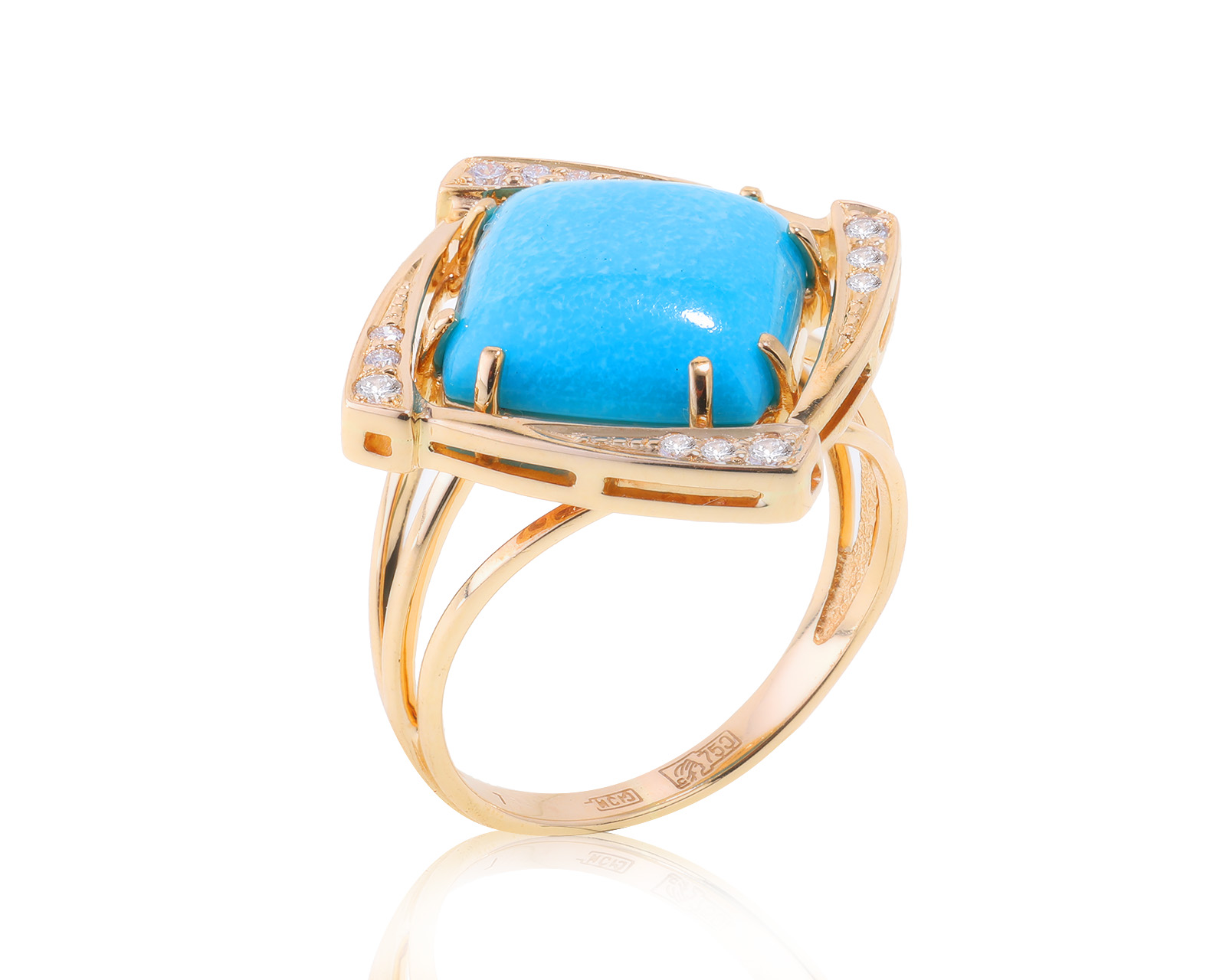 Модное золотое кольцо с бирюзой 5.10ct 040523/5