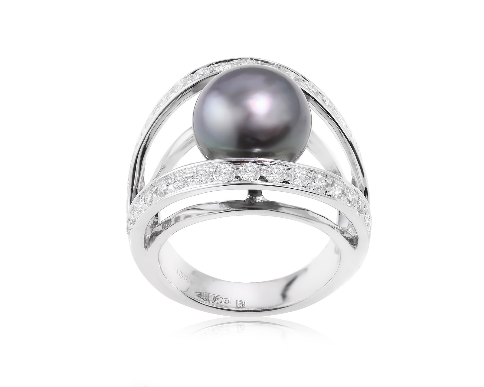 Золотое кольцо с жемчугом 11.45 мм и бриллиантами 1.02ct 150324/1