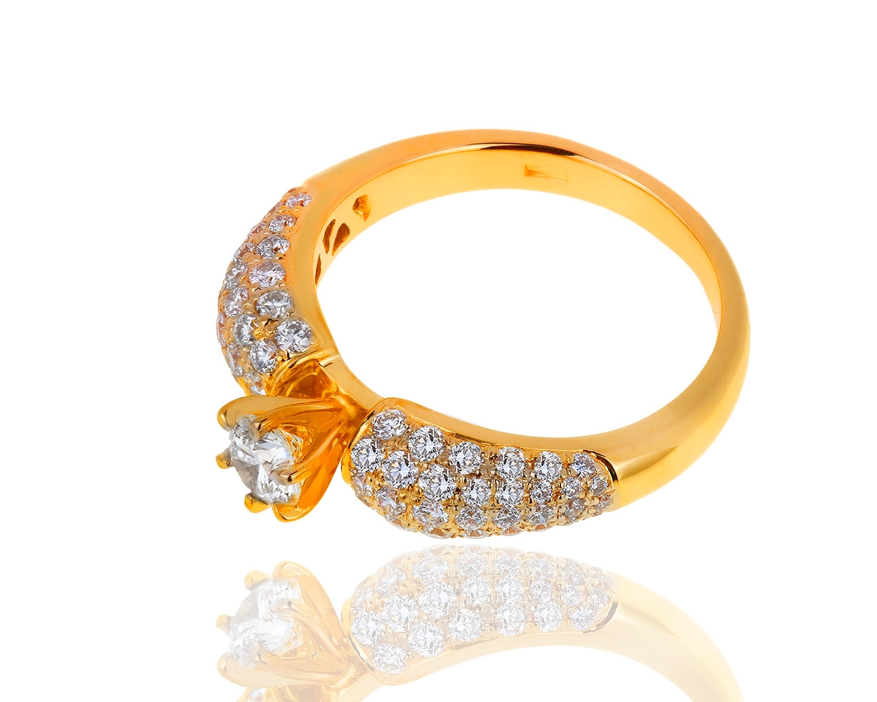 Золотое кольцо с бриллиантами 1.07ct ЭПЛ Якутские бриллианты