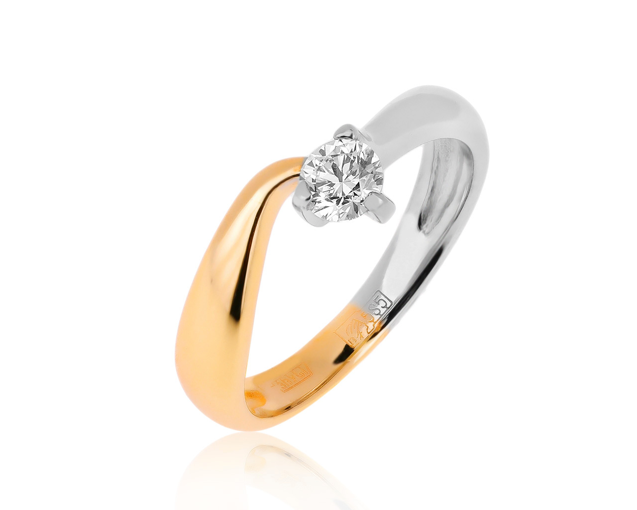 Престижное золотое кольцо с бриллиантом 0.24ct 230520/4