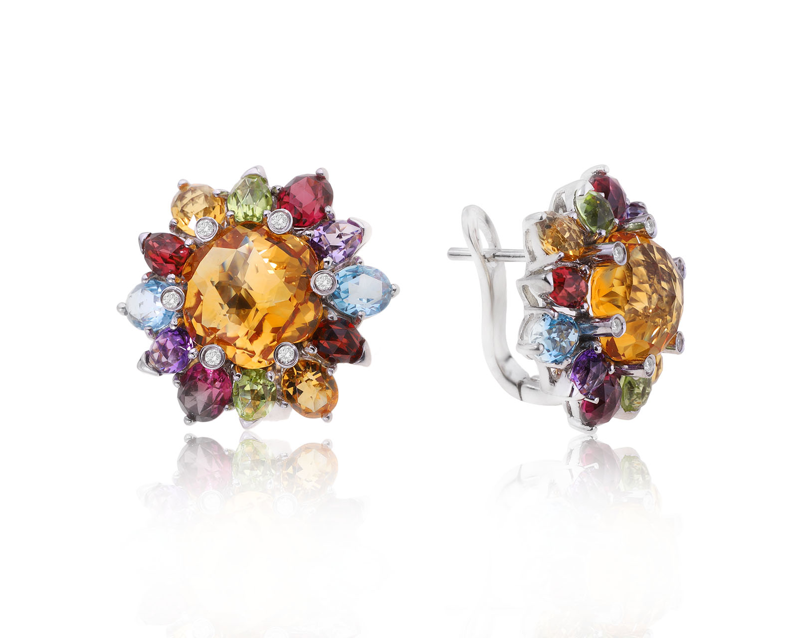 Золотые серьги с цветными камнями 13.25ct