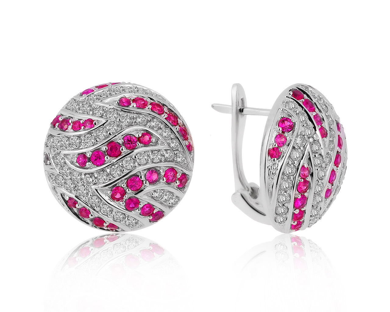 Модные золотые серьги с рубинами 1.74ct