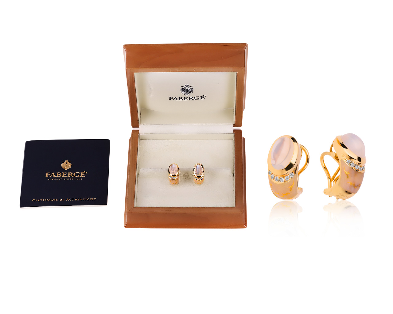 Оригинальные золотые серьги с лунным камнем 4.01ct Faberge