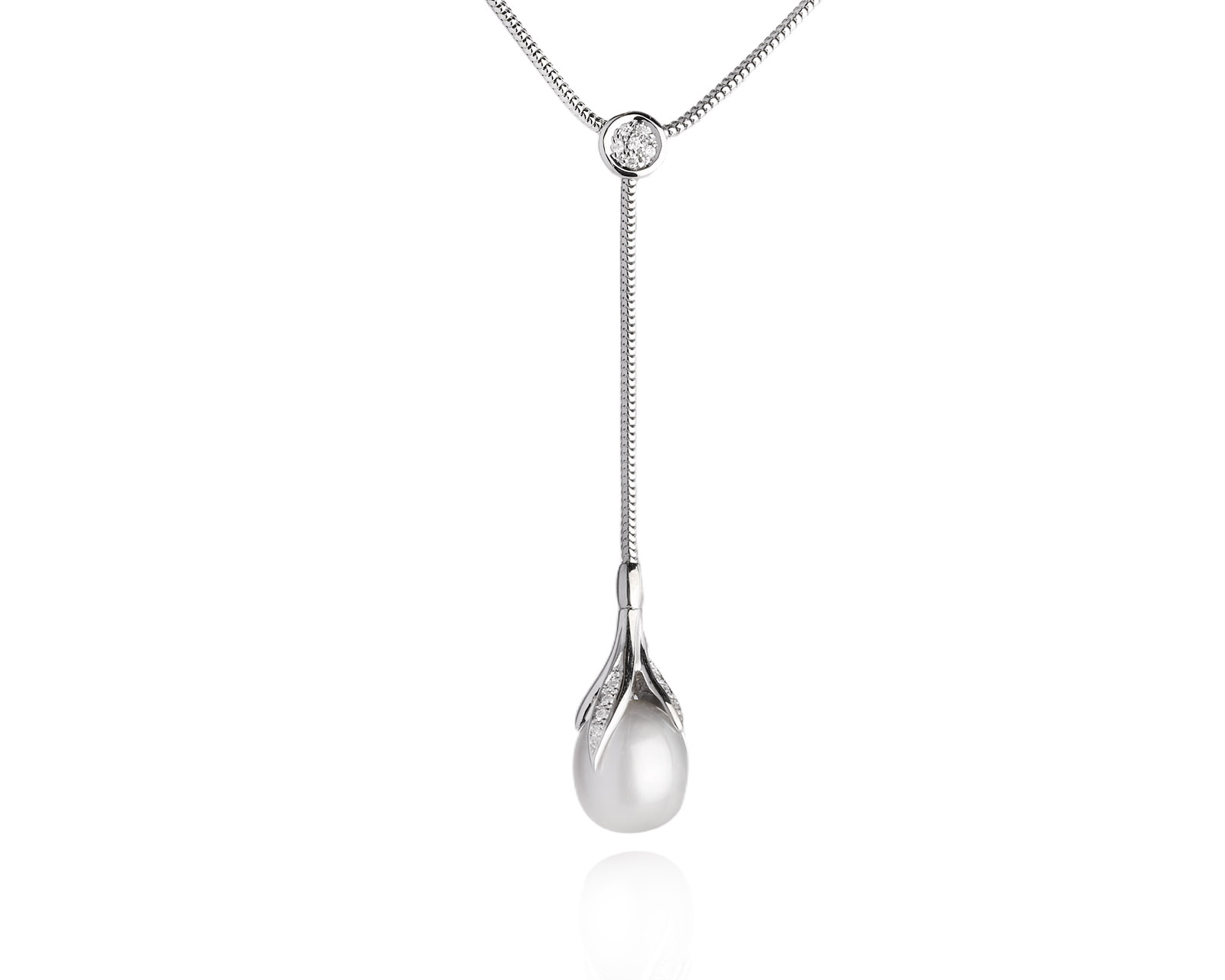 Золотое колье с жемчугом и бриллиантами 0.06ct 070726/2