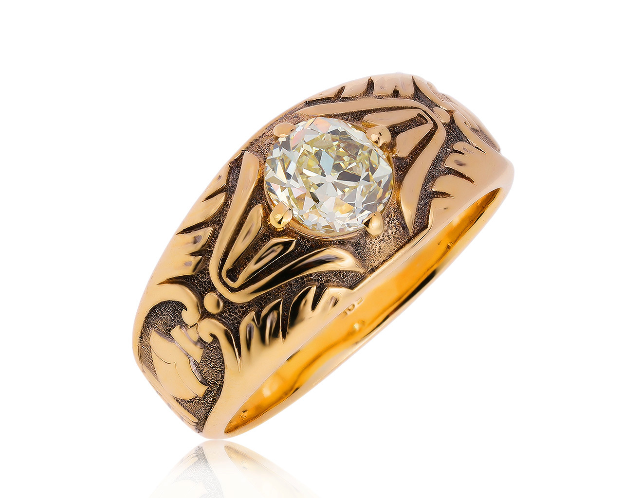 Королевское золотое кольцо с бриллиантом 1.28ct