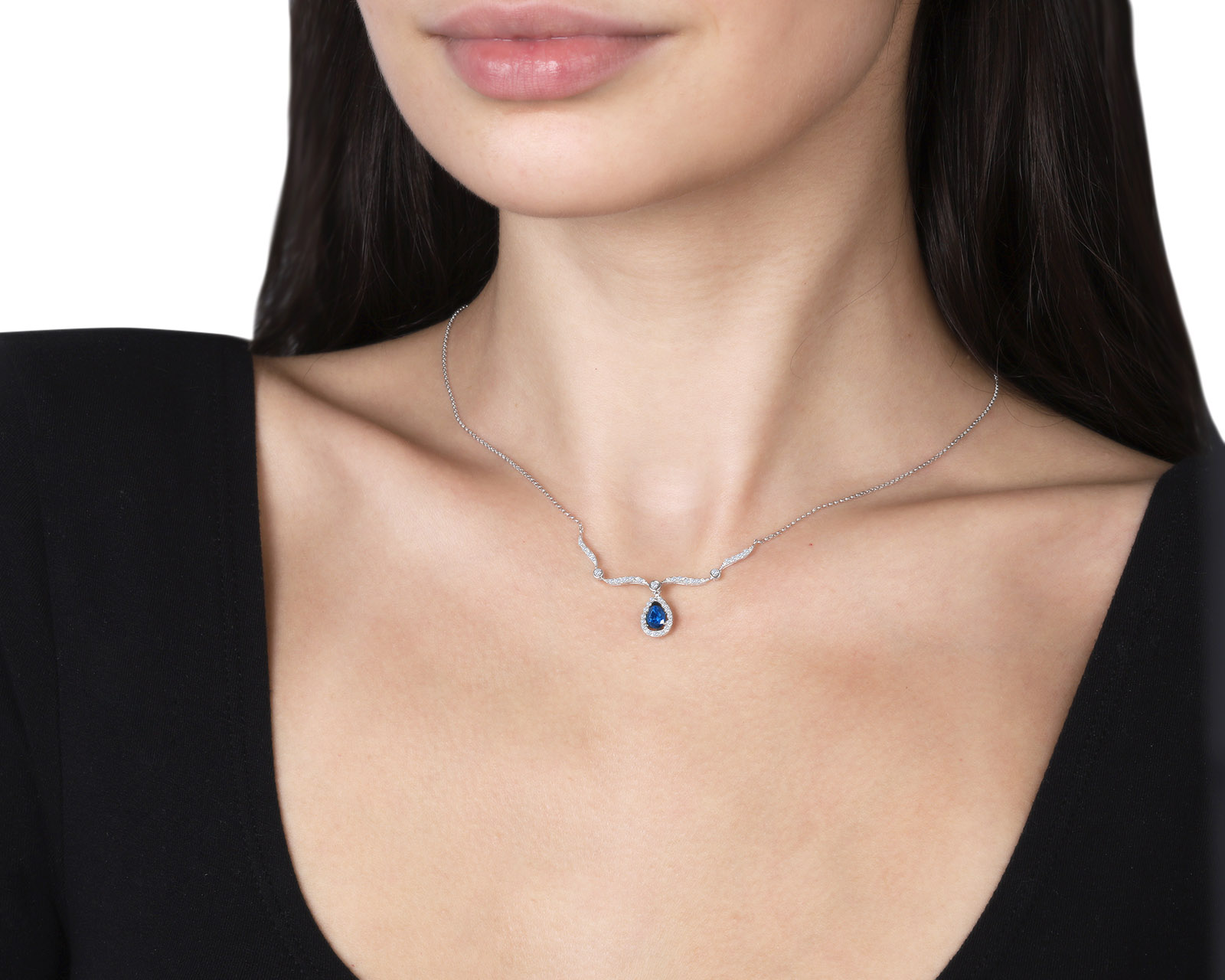 Изысканное золотое колье с сапфиром 0.53ct