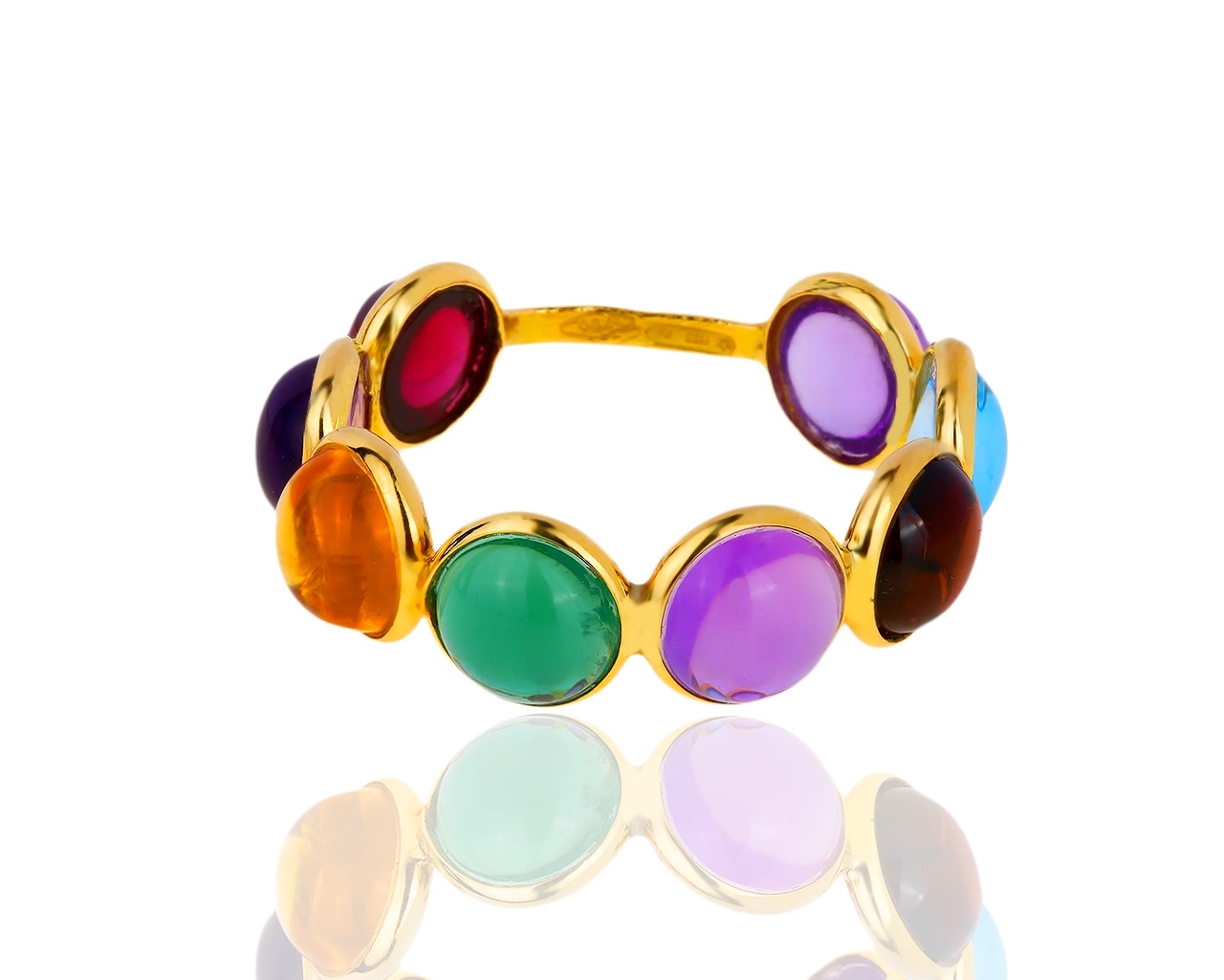 Оригинальное золотое кольцо с цветными камнями Roberto Bravo