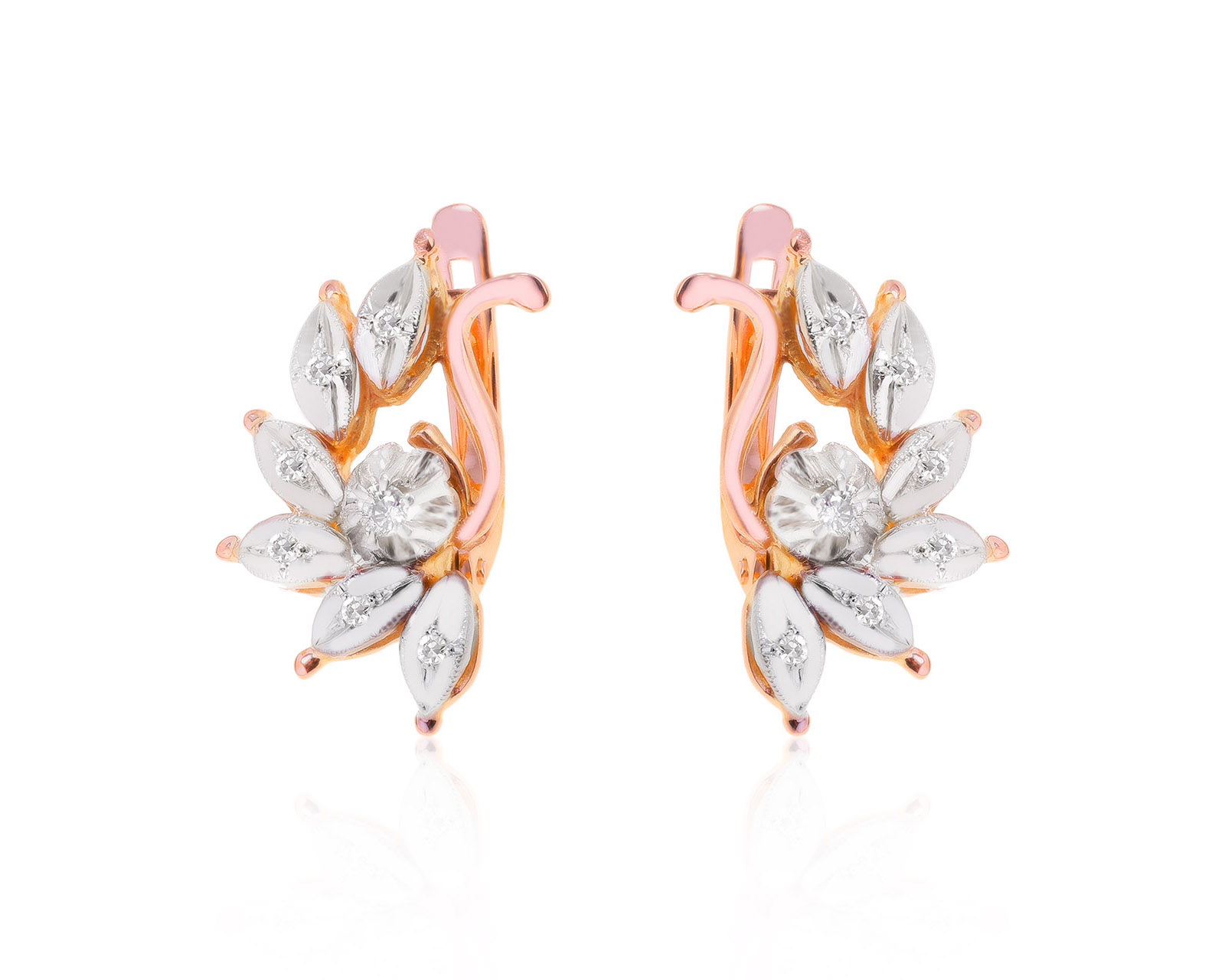 Царские золотые серьги с бриллиантами 0.16ct