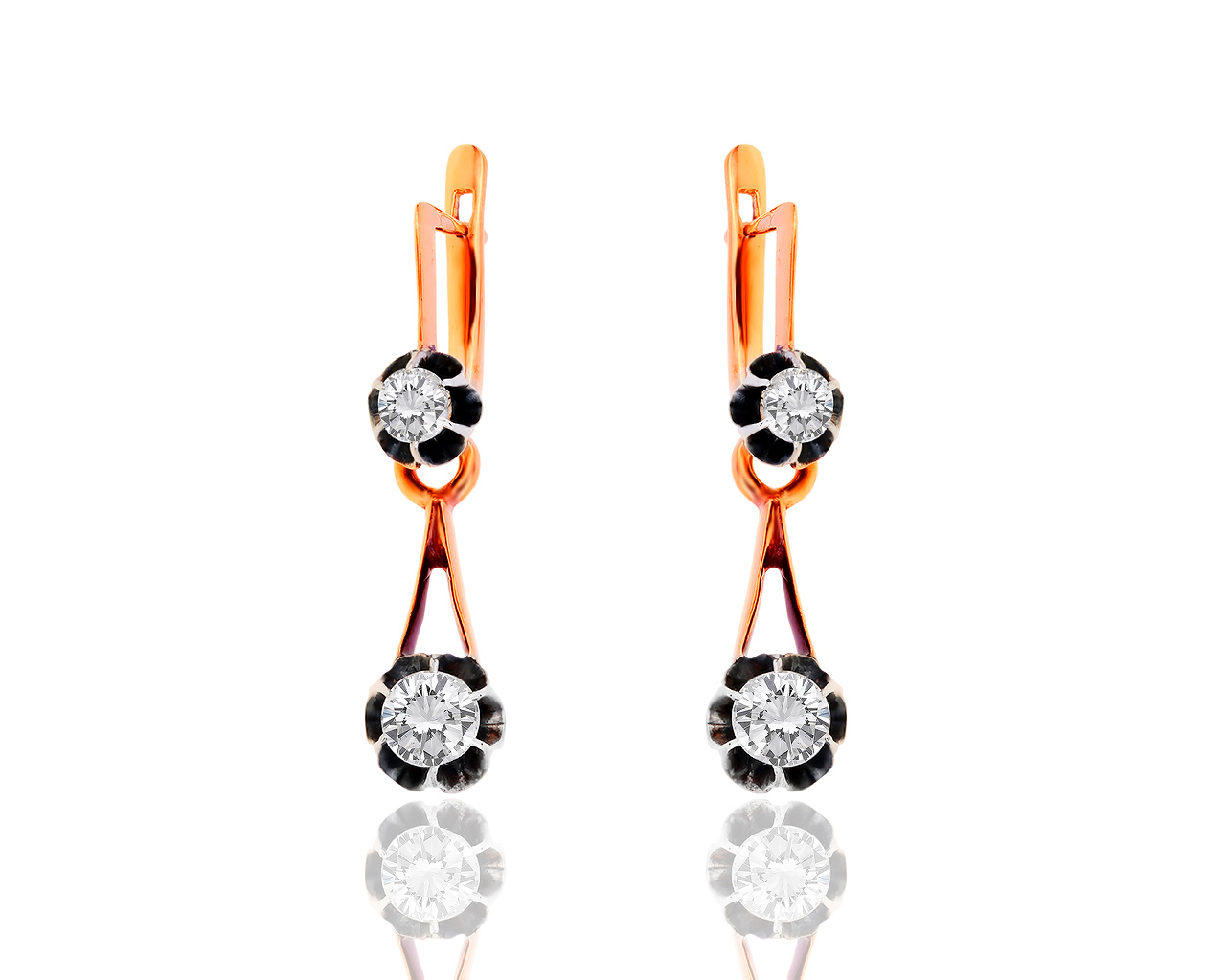 Старинные золотые серьги с бриллиантами 1.10ct 250219/12