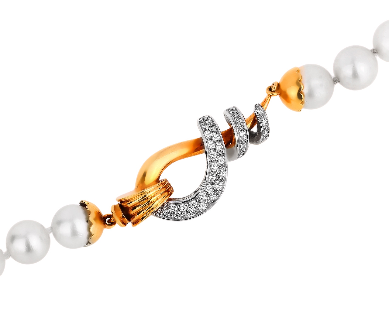 Жемчужное золотое колье с бриллиантами 0.35ct