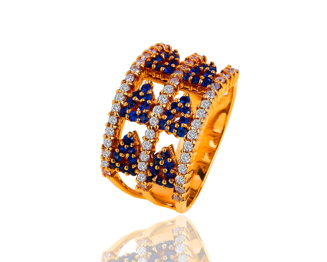 Золотое кольцо с бриллиантами 0.45ct и сапфирами 0.52ct 250118/12