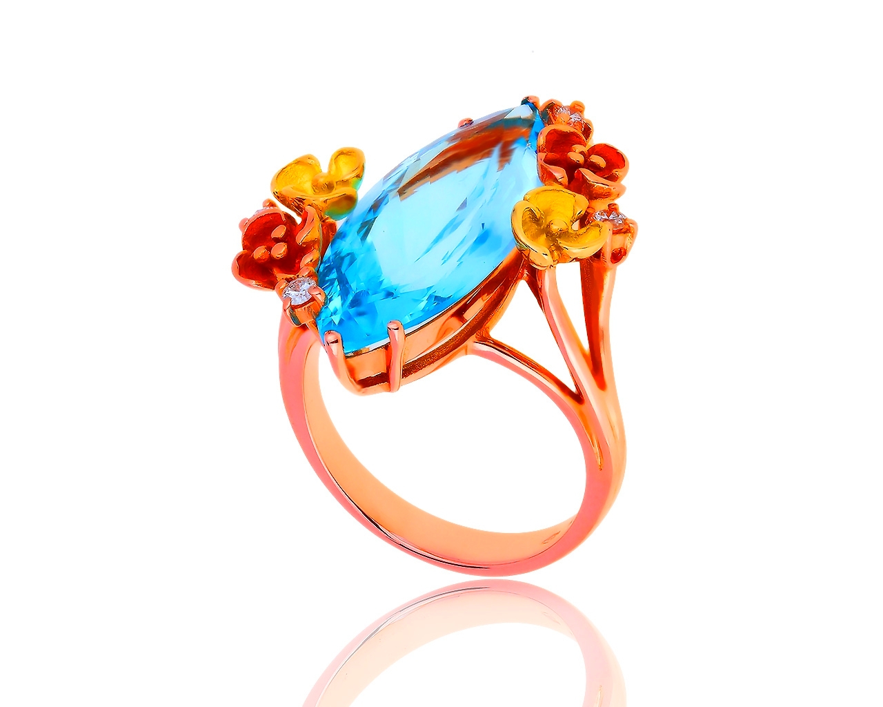 Итальянское золотое кольцо с топазом и бриллиантами 0.13ct 190719/1