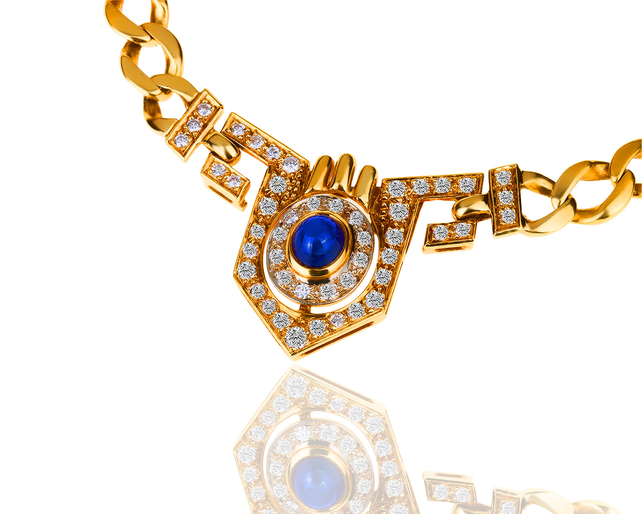 Золотое колье с бриллиантами 1.40ct и сапфиром 1.07ct 280219/1