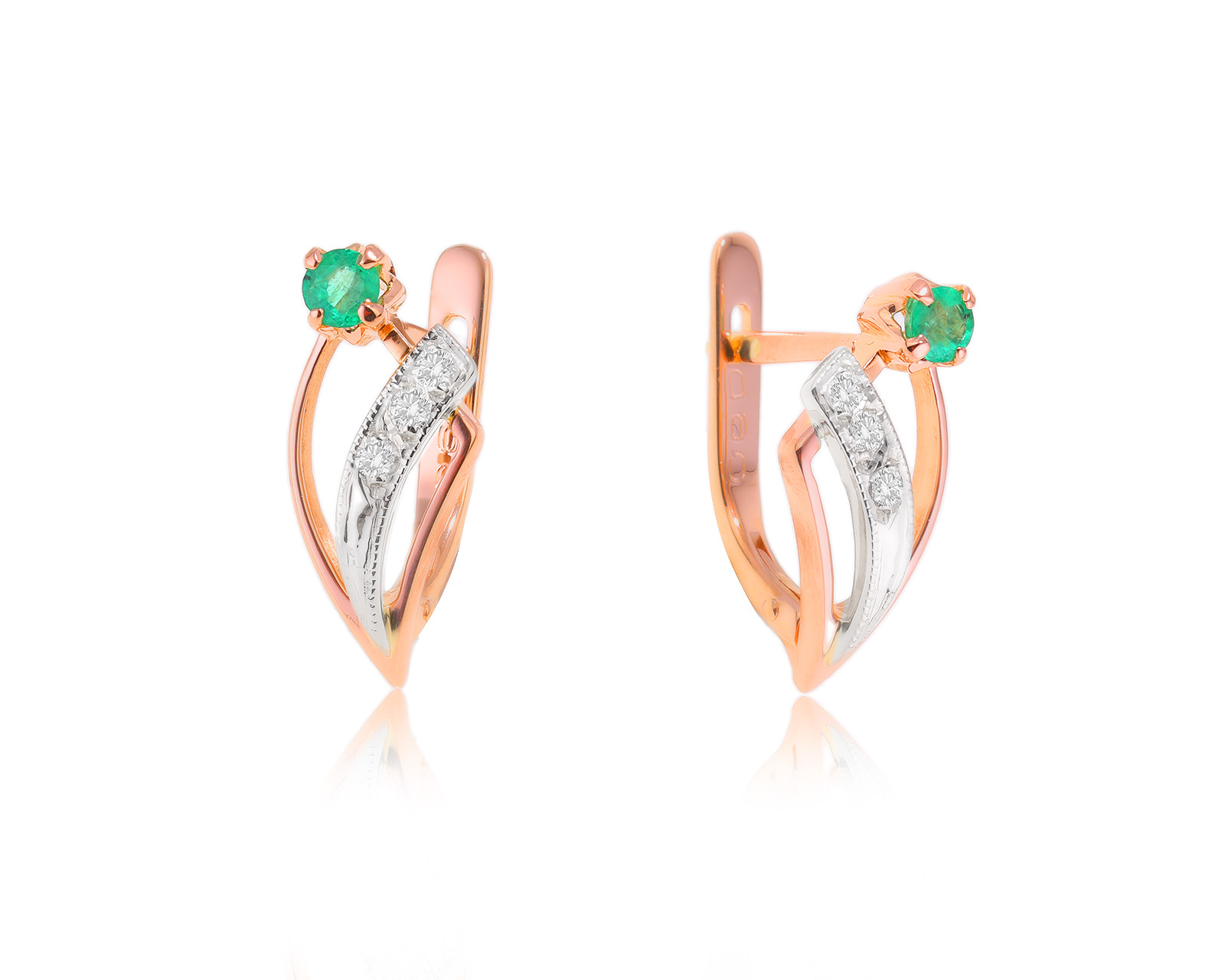Золотые серьги с изумрудами 0.24ct и бриллиантами 0.07ct 281123/2