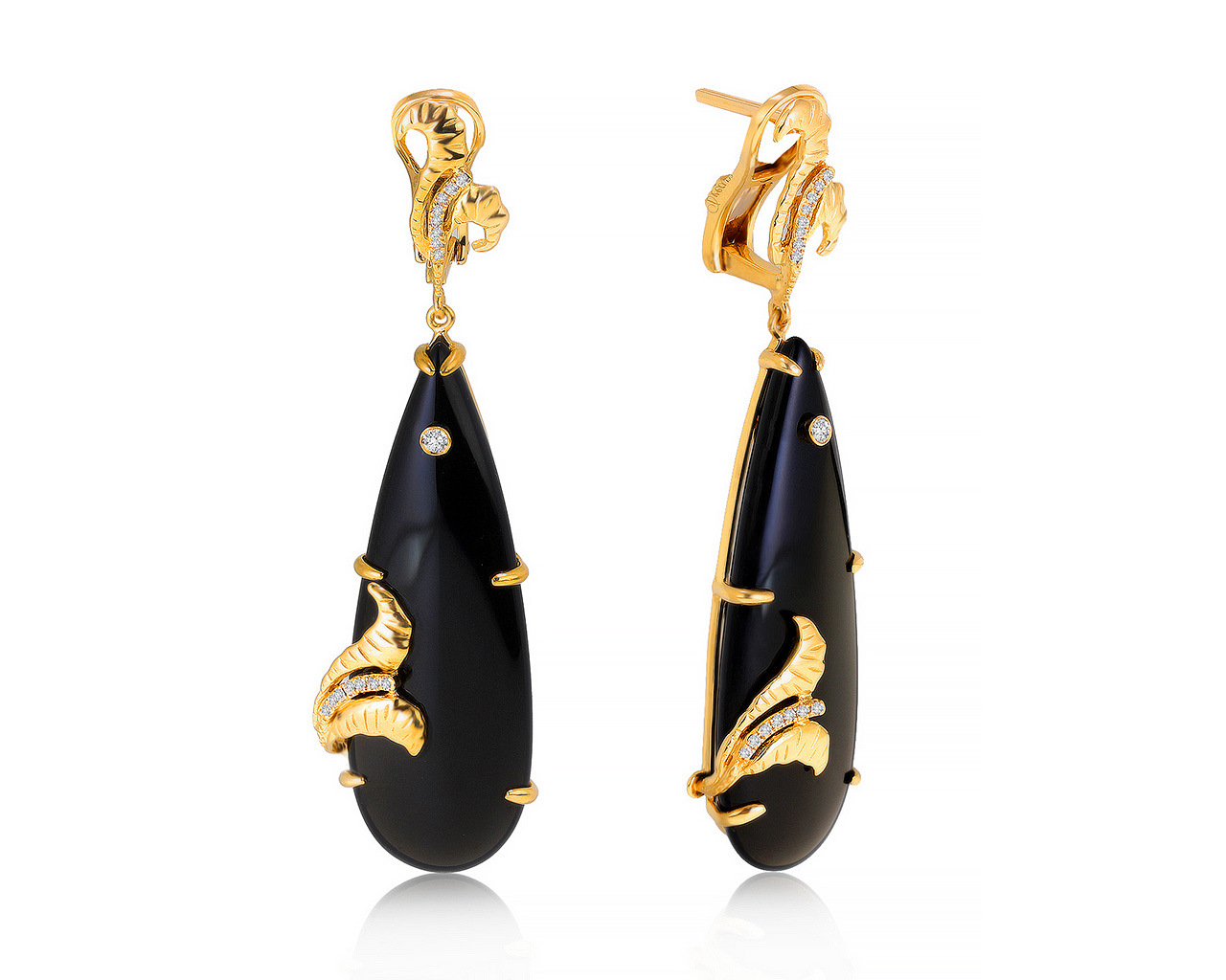 Нарядные золотые серьги с ониксом 33.51ct 150421/11