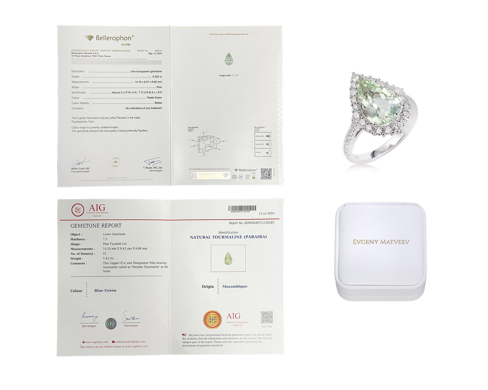 Золотое кольцо с турмалином параиба 5.42ct Evgeny Matveev