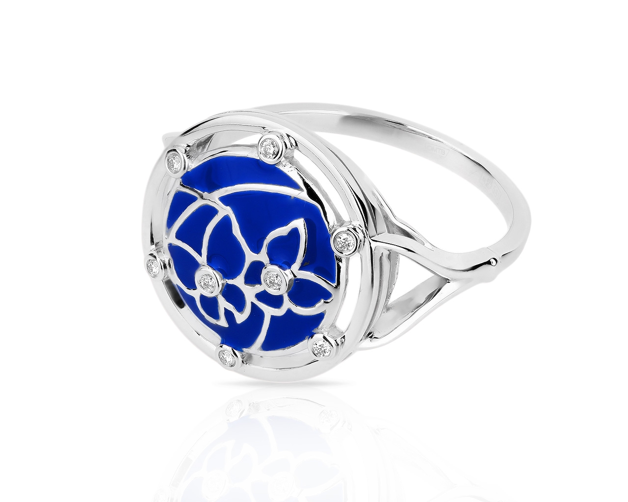 Стильное золотое кольцо с бриллиантами и синей эмалью 120318/19