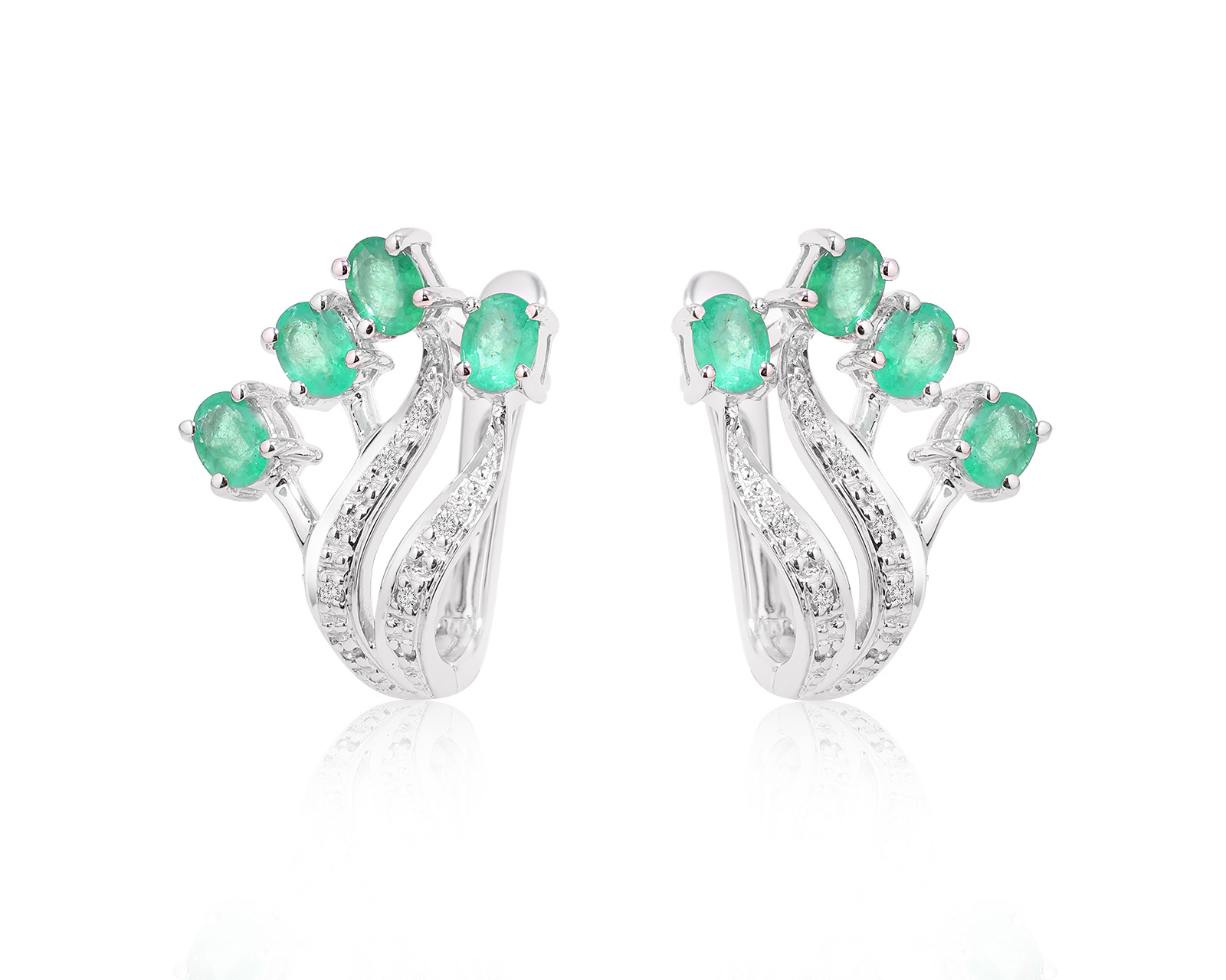 Золотые серьги с изумрудами 1.20ct и бриллиантами 0.06ct 101224/13