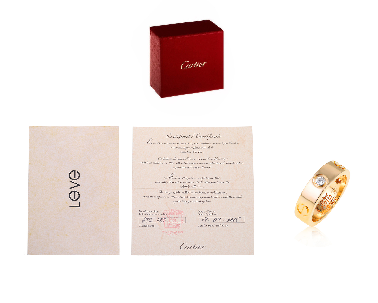 Оригинальное золотое кольцо Cartier Love