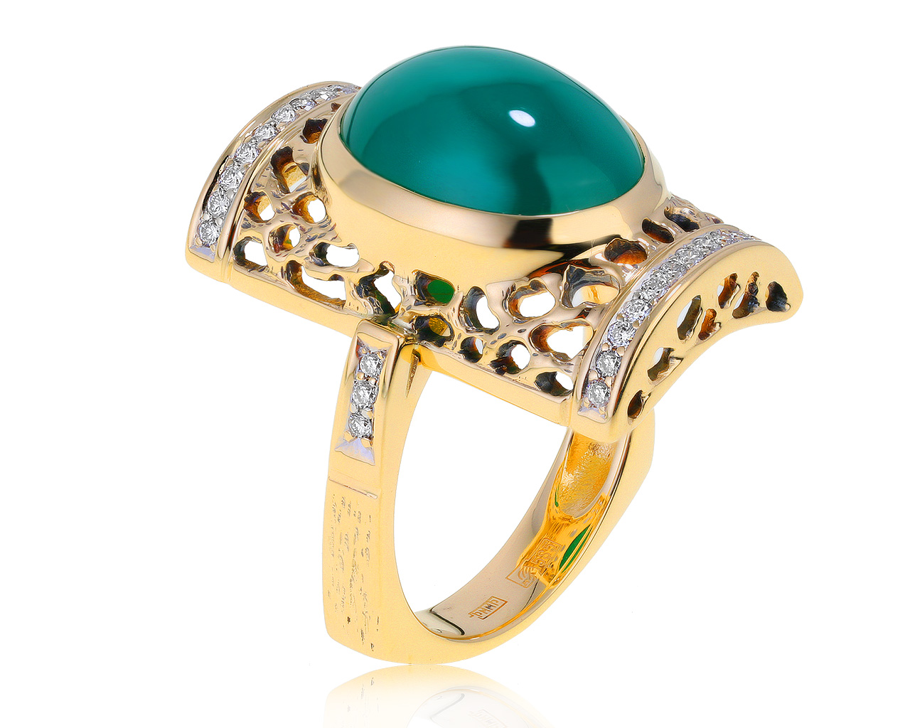 Волшебное золотое кольцо с хризопразом 7.44ct 160421/5