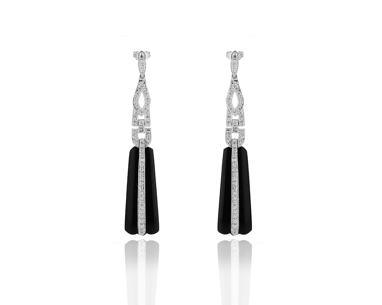 Элегантные золотые серьги с ониксом и бриллиантами 0.43ct 300519/15