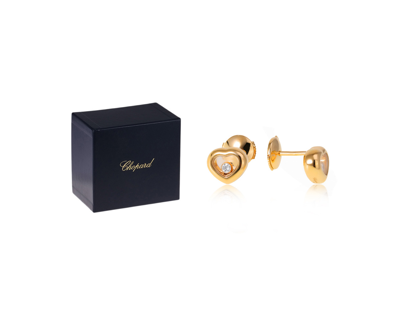 Оригинальные золотые серьги с бриллиантами 0.10ct Chopard Happy Diamond
