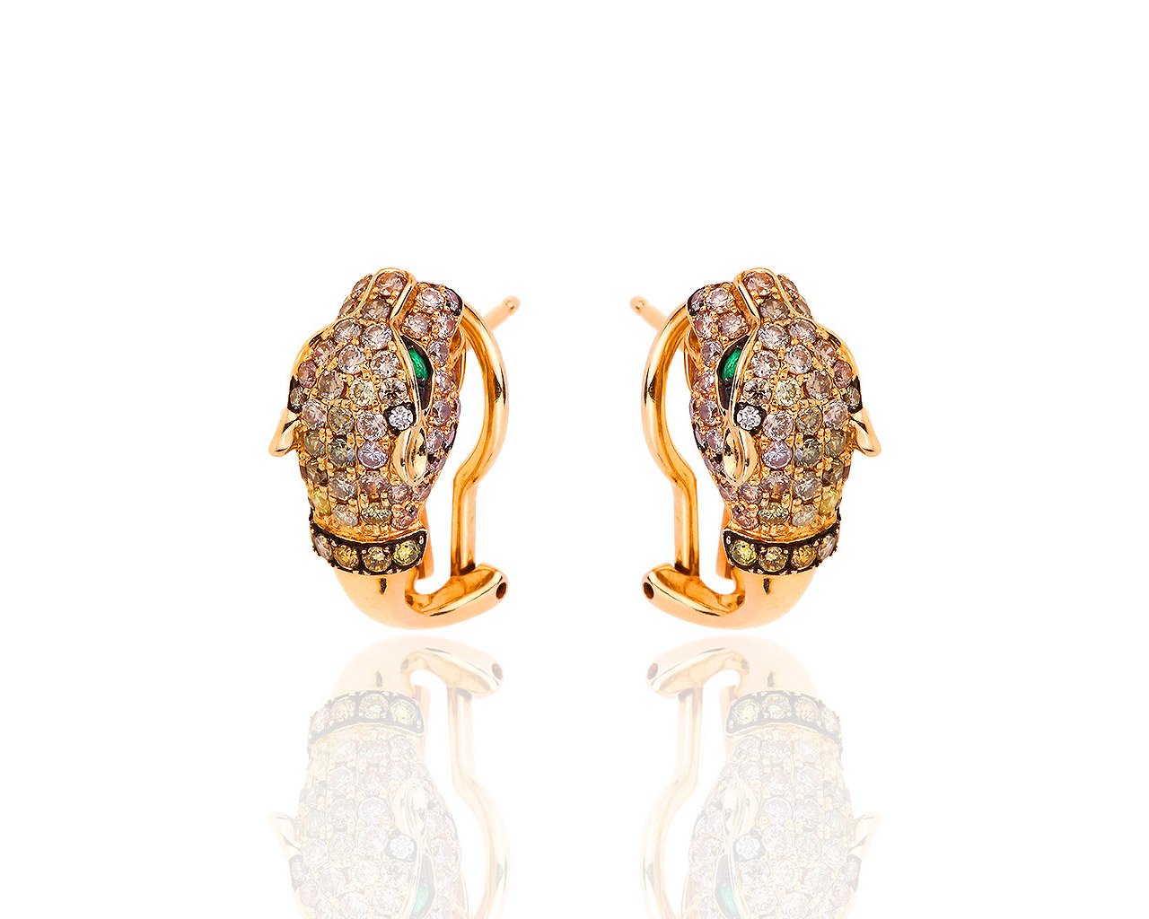 Золотые серьги с бриллиантами 1.20ct и изумрудами 0.21ct 170818/8