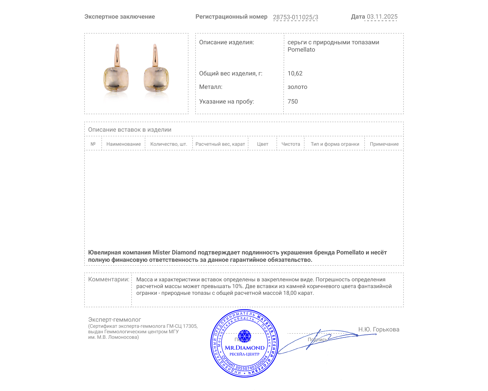 Оригинальные золотые серьги с топазами 18.00ct Pomellato Nudo Classic