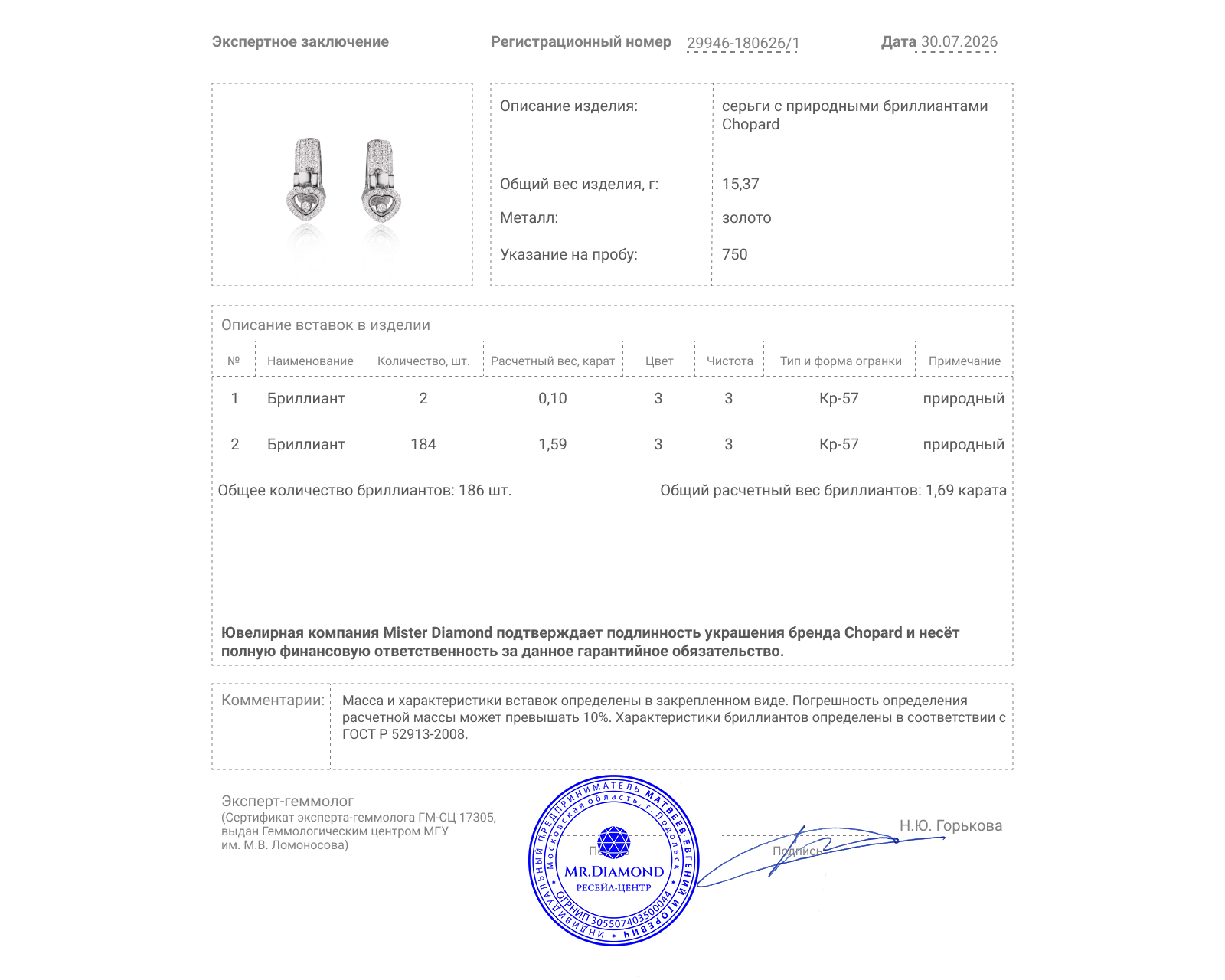 Оригинальные золотые серьги с бриллиантами 1.69ct Chopard Happy Diamonds