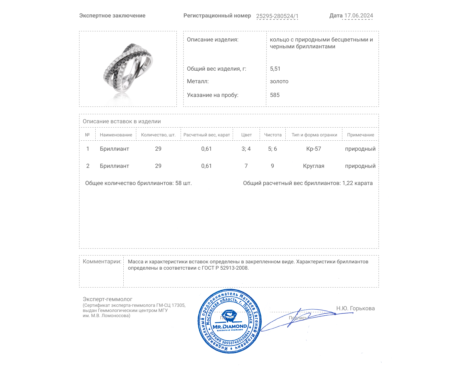 Золотое кольцо с бриллиантами 1.22ct