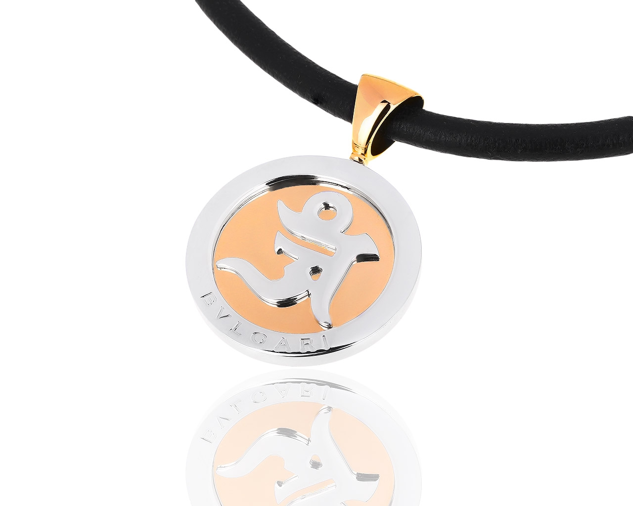Оригинальная золотая подвеска на гайтане Bvlgari Tondo Zodiac 070918/9