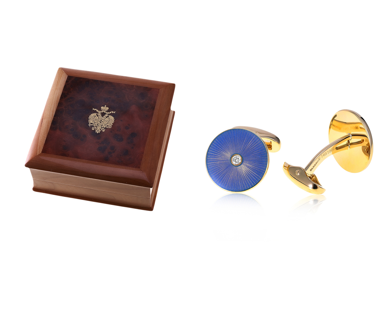 Оригинальные золотые запонки с бриллиантами 0.15ct Faberge