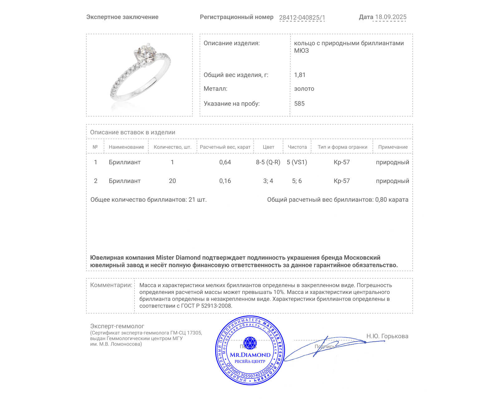Оригинальное золотое кольцо с бриллиантами 0.80ct МЮЗ