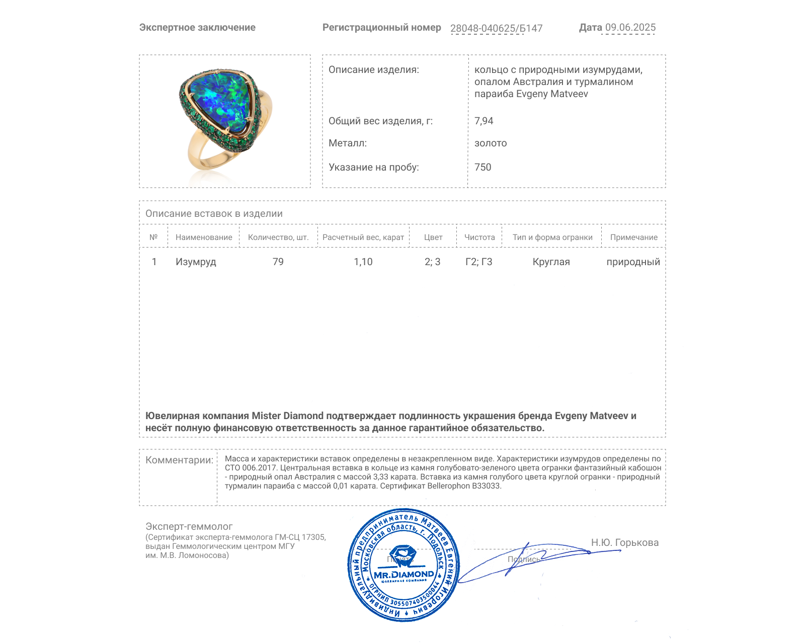 Золотое кольцо с опалом Австралия 3.33ct Evgeny Matveev