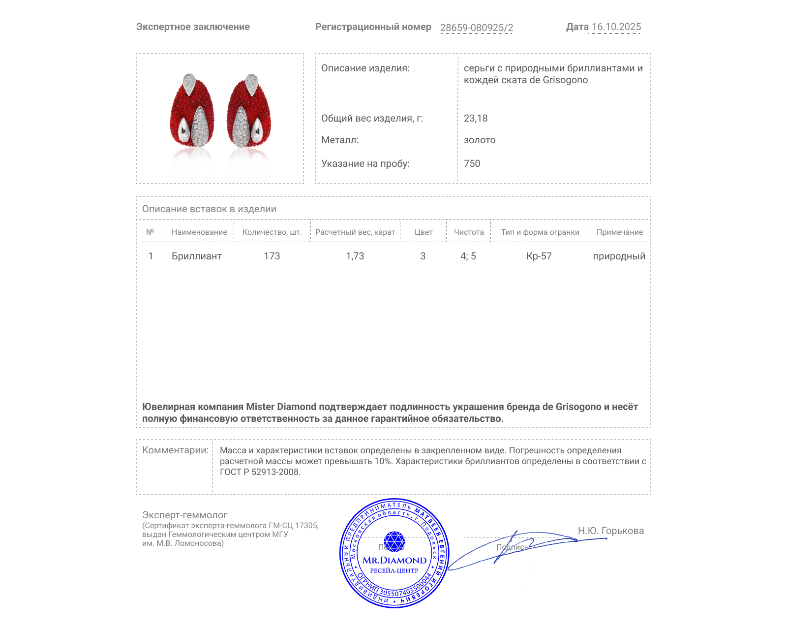 Оригинальные золотые серьги de Grisogono Stingray