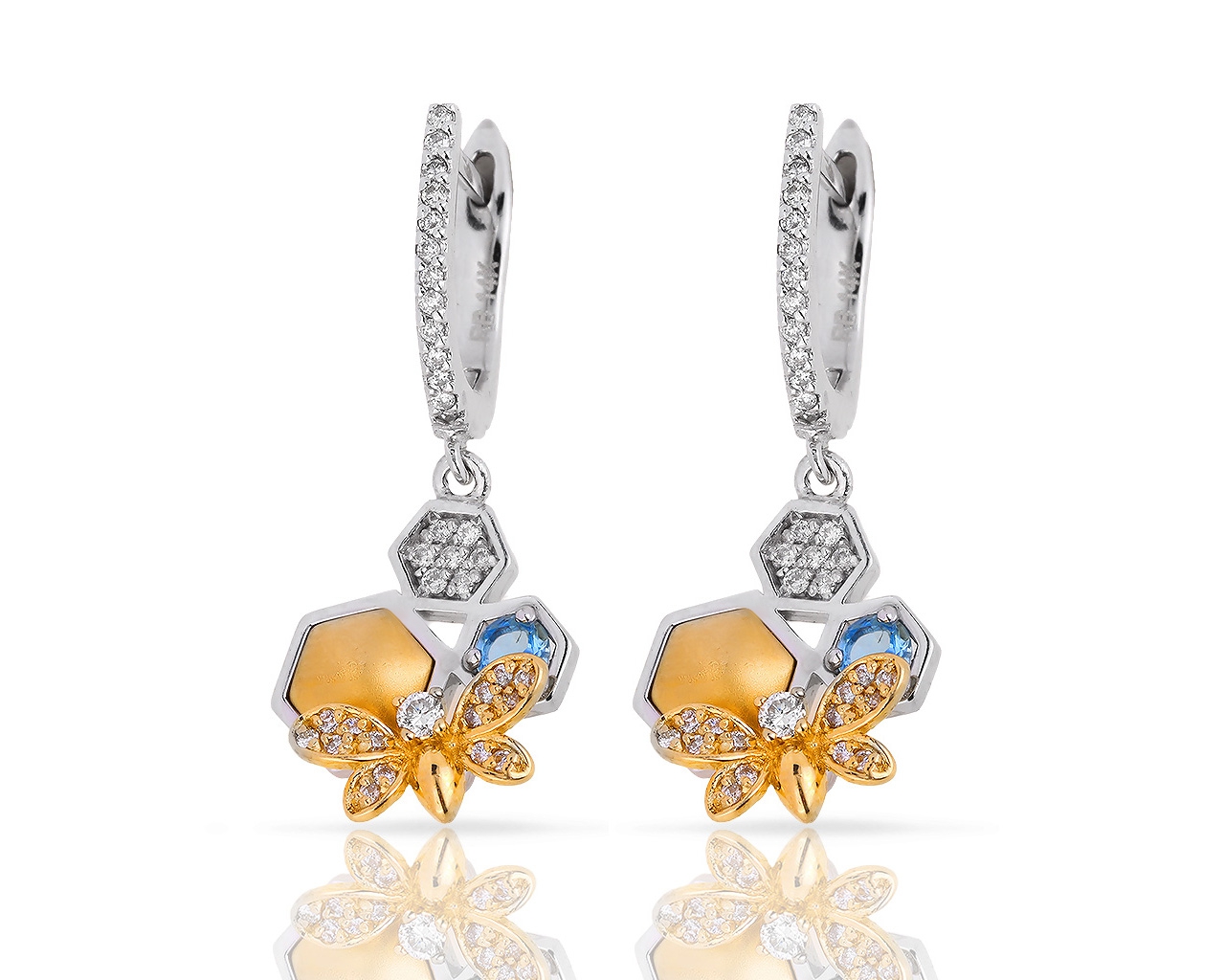 Золотые серьги с бриллиантами и топазами Roberto Bravo 150618/1