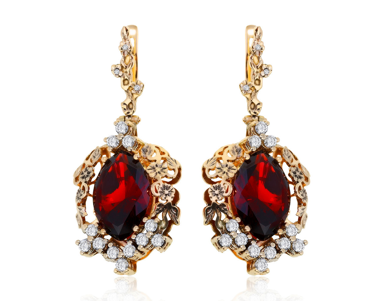 Шикарные золотые серьги с гранатами 13.90ct