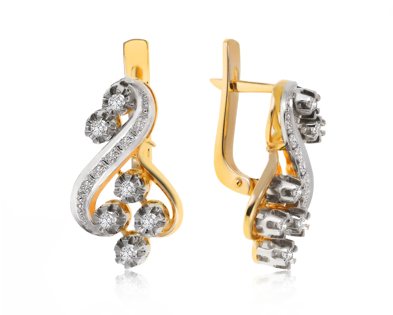 Нарядные золотые серьги с бриллиантами 0.33ct