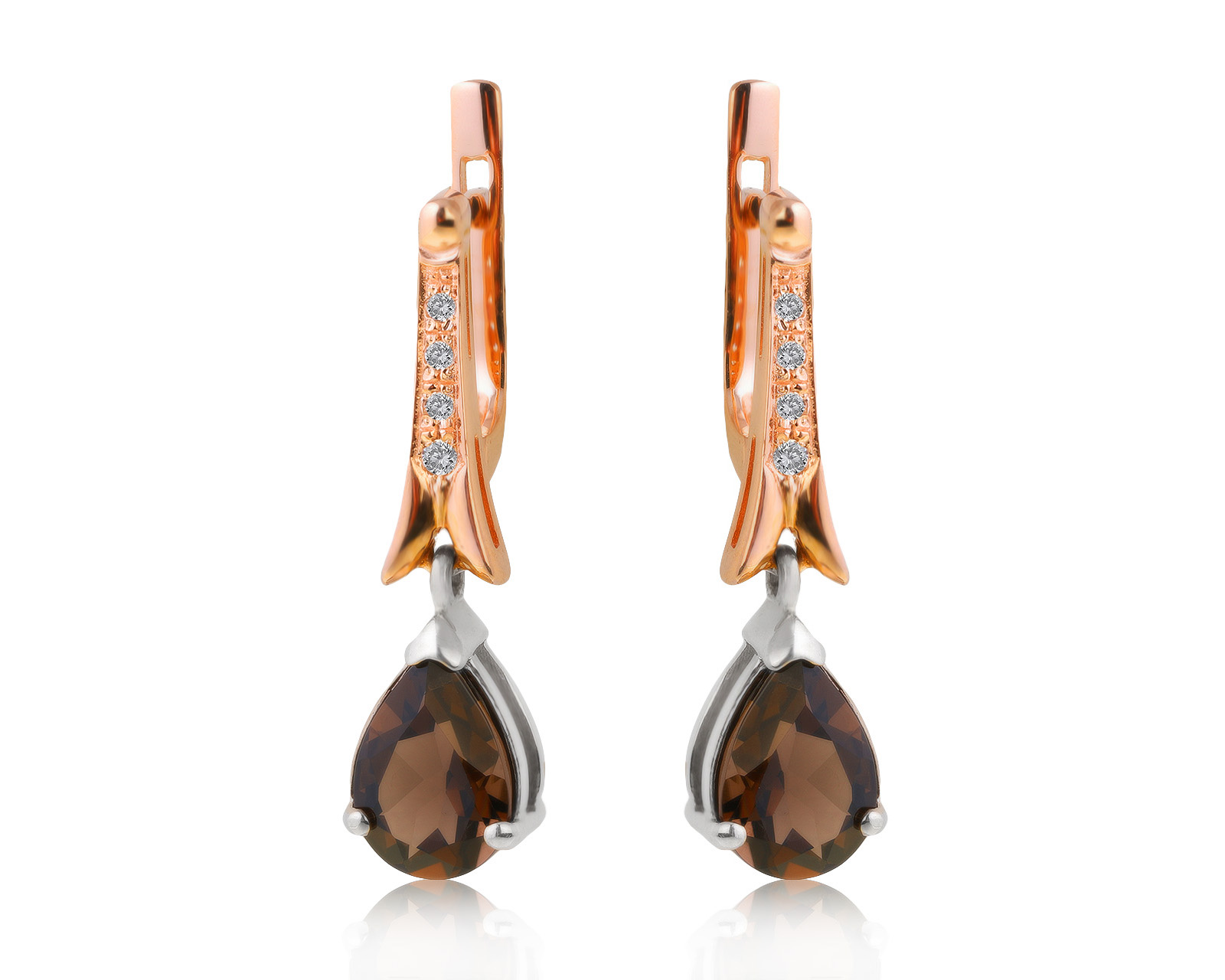 Богатые золотые серьги с раухтопазами 4.22ct