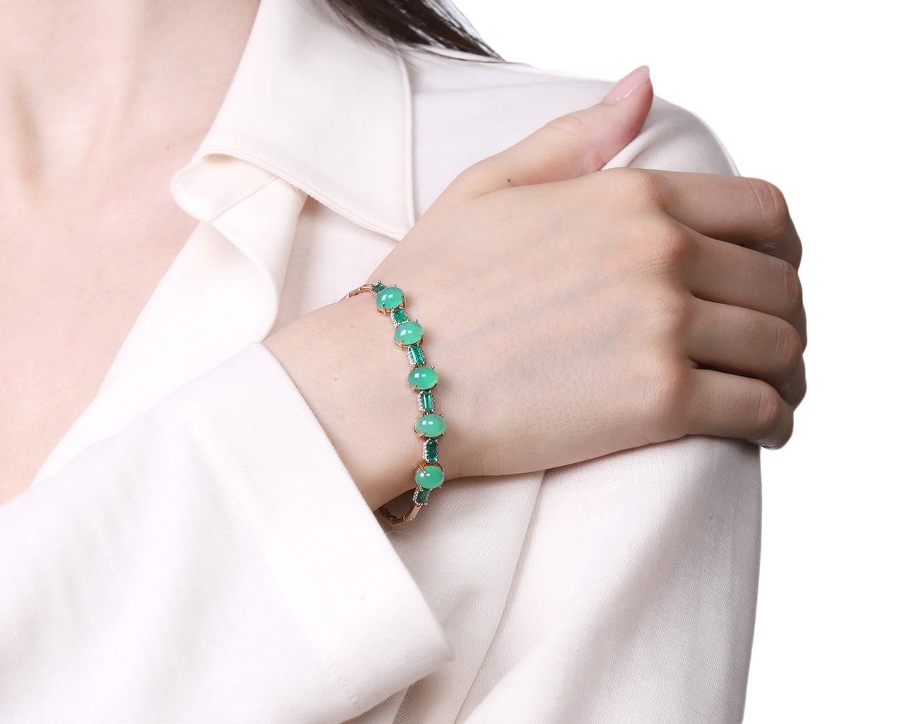 Прелестный золотой браслет с хризопразами 4.75ct