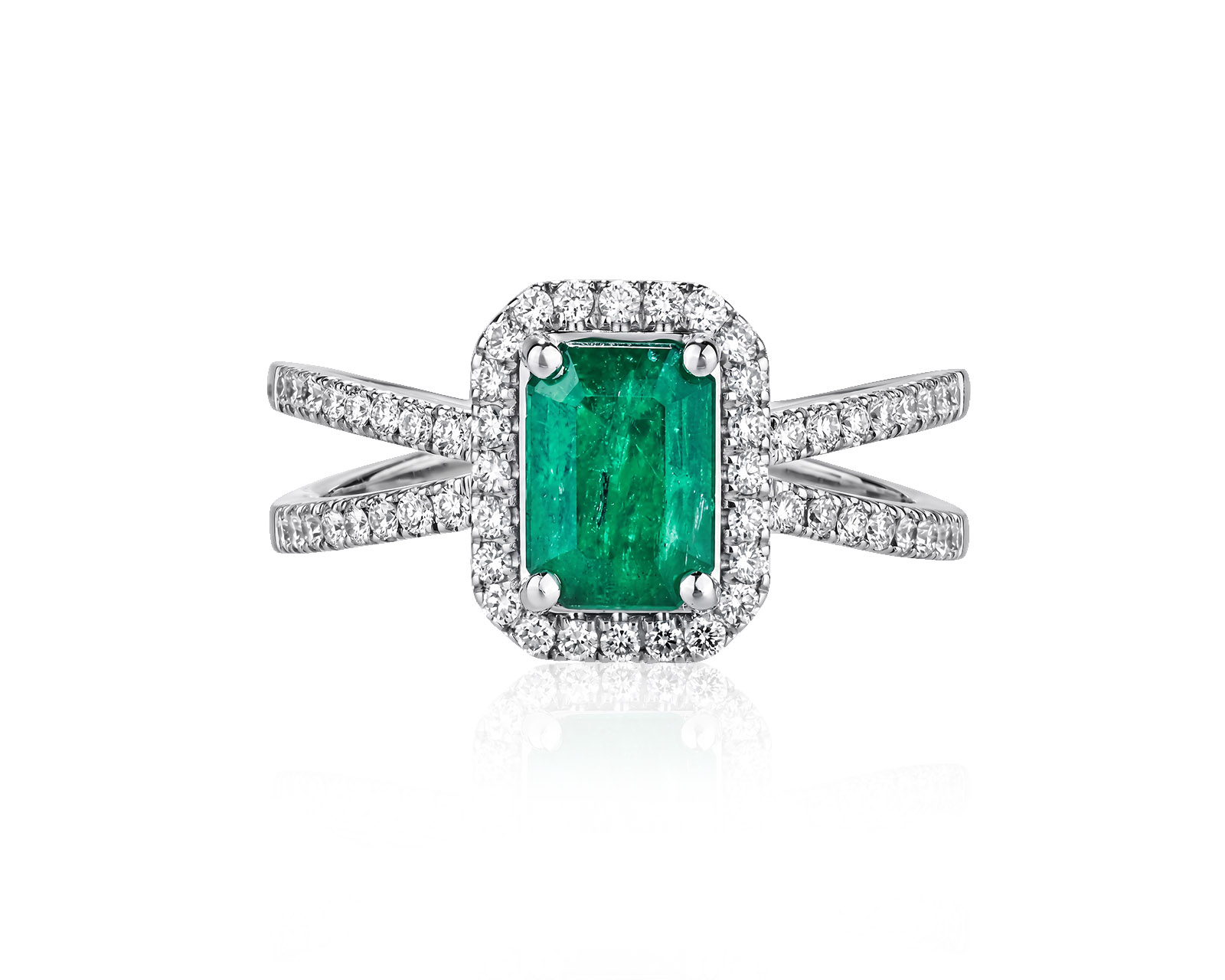 Золотое кольцо с изумрудом Замбия 1.66ct и бриллиантами 0.45ct