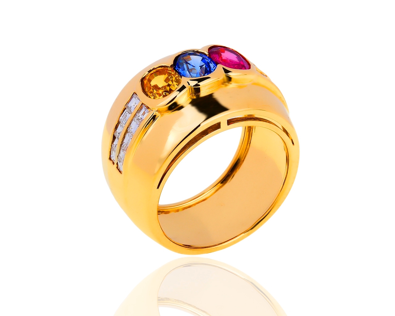 Итальянское золотое кольцо с сапфирами и бриллиантами 0.70ct