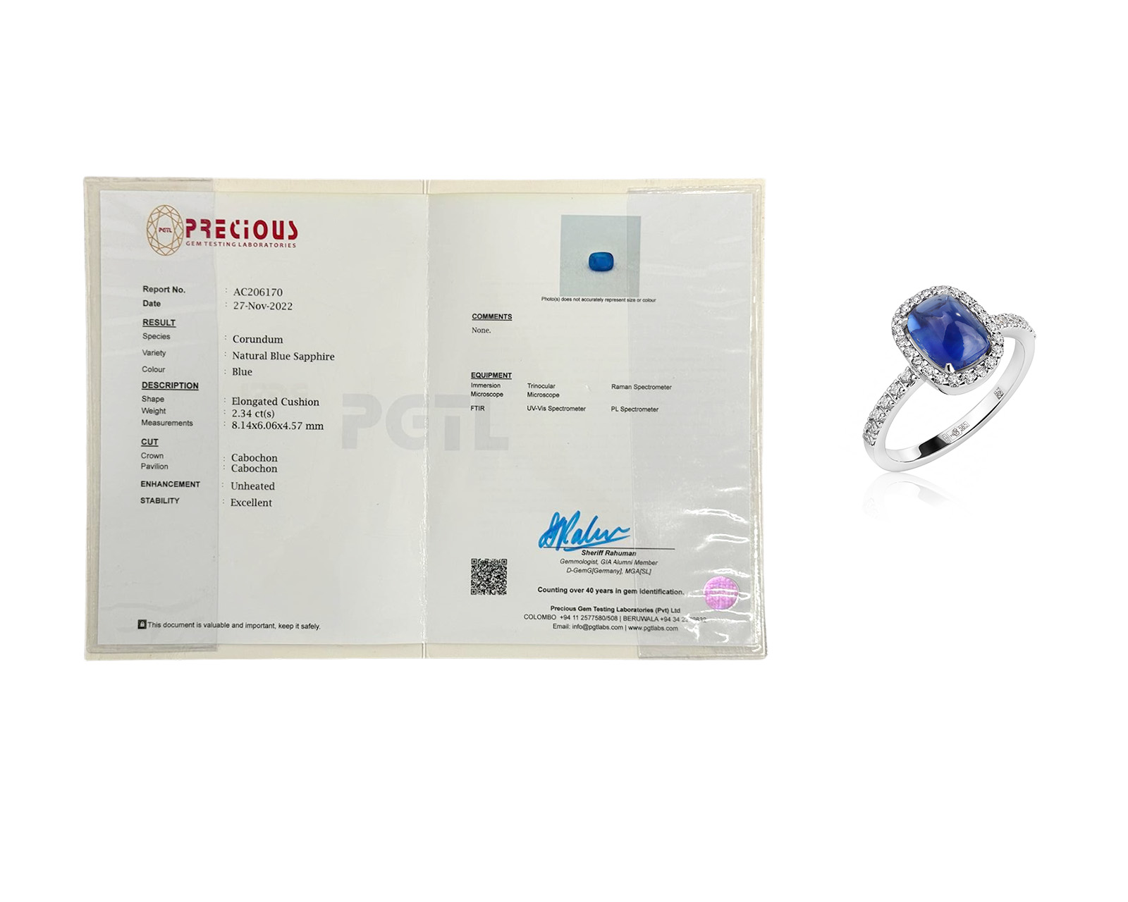 Золотое кольцо с сапфиром 2.34ct и бриллиантами 0.29ct