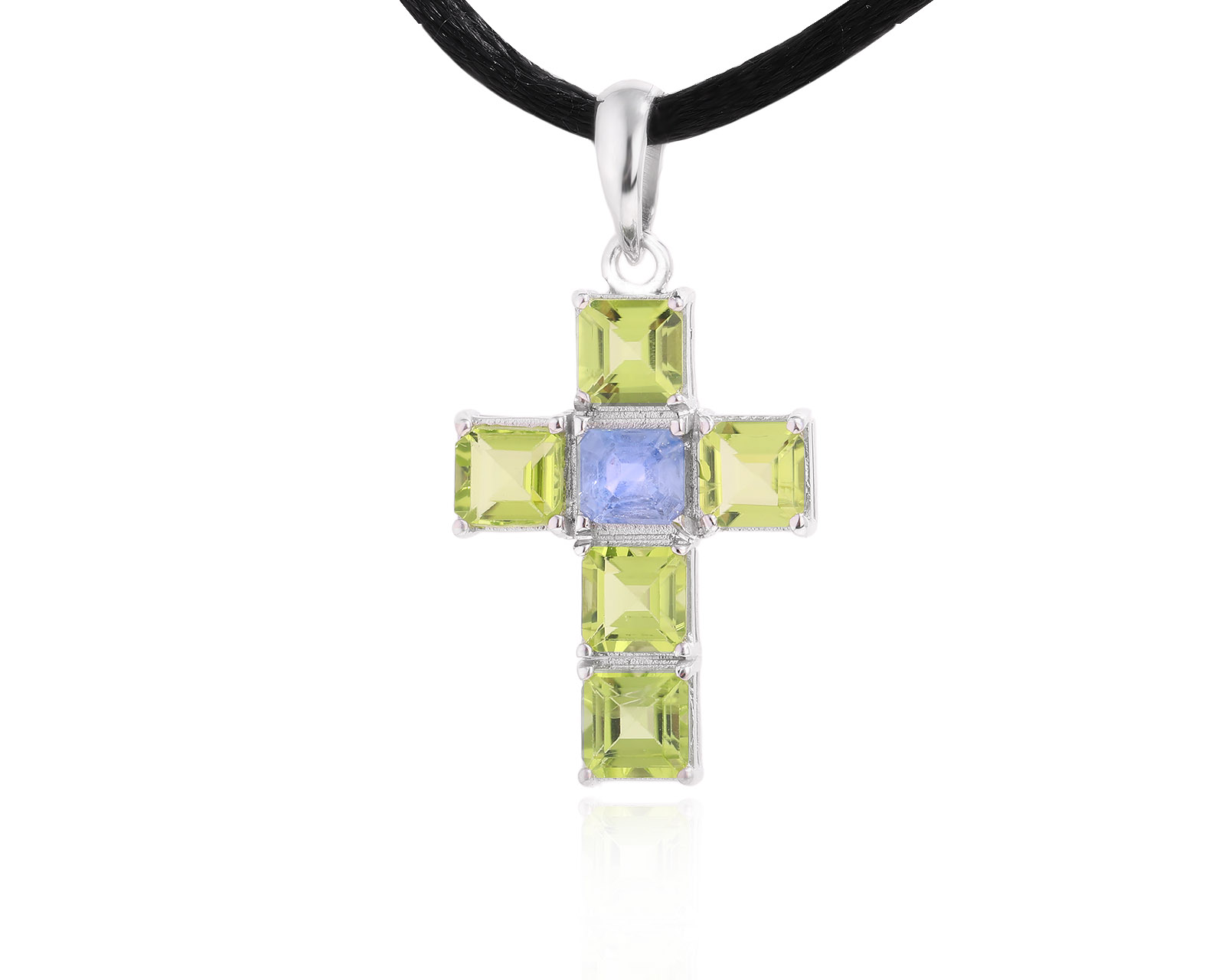 Золотой кулон с хризолитами 3.40ct и сапфиром 0.85ct 231224/14