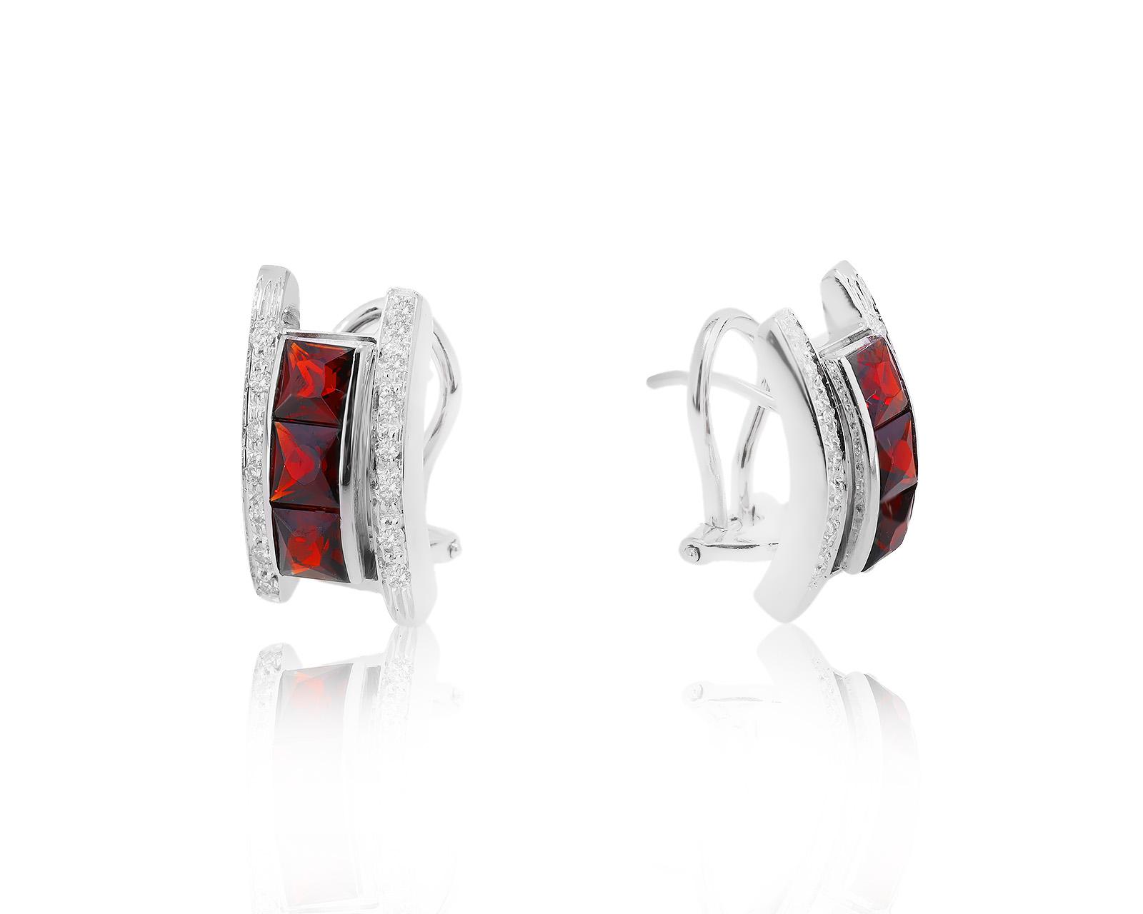 Золотые серьги с гранатами 2.64ct и бриллиантами 0.19ct 080723/2