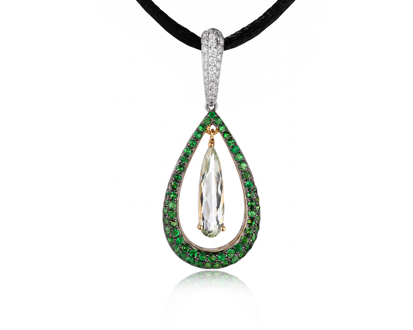 Золотой кулон с празиолитом 1.42ct и тсаворитами 0.94ct 080626/12