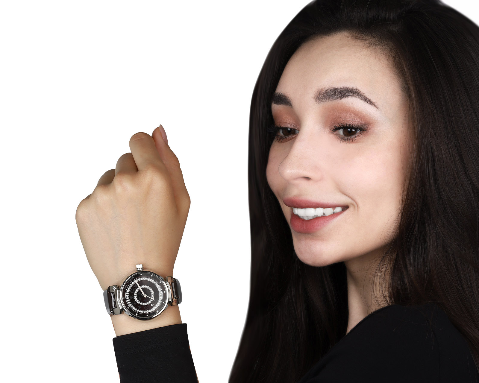 Оригинальные стальные часы Louis Vuitton Tambour Diamond