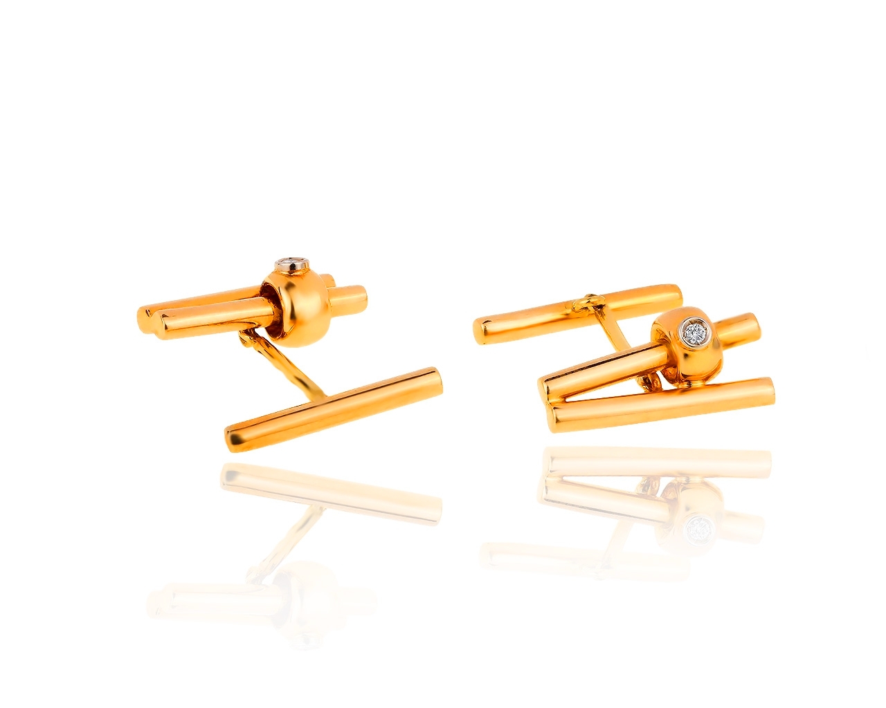 Лаконичные золотые запонки с бриллиантами 0.04ct Damiani