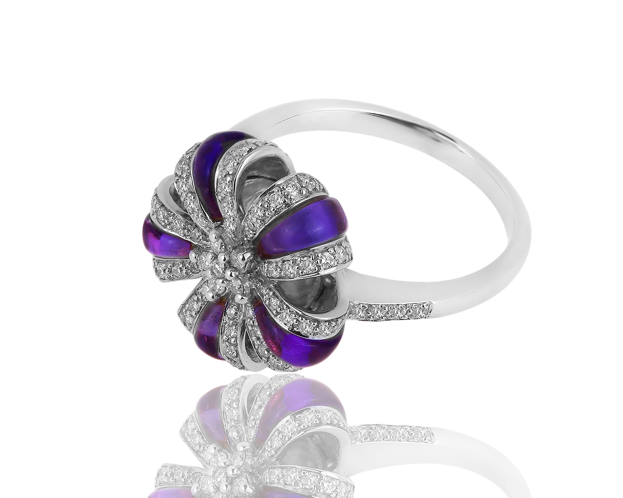 Престижное золотое кольцо с аметистами и бриллиантами 0.35ct 250118/13