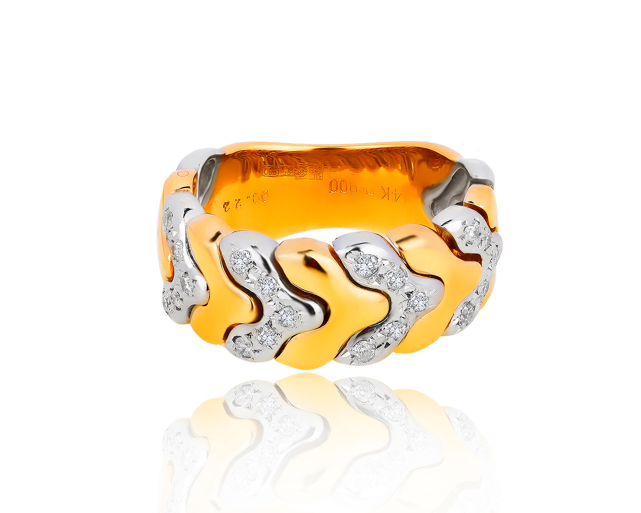 Интересное золотое кольцо с бриллиантами 0.22ct 040619/17